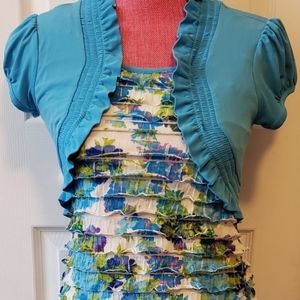 SPEECHLESS - Blue/Green/White Floral Ruffle Dress, Size Girls 14
